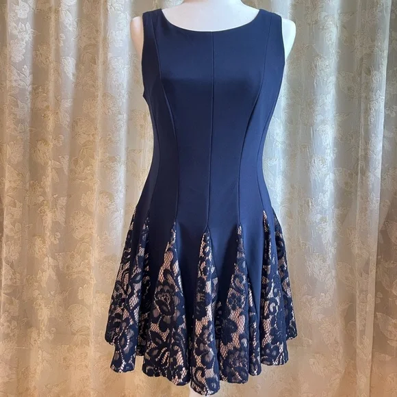 Betsy & Adam | Dresses | Womens Blue Cocktail Dress With Lace | Poshmark